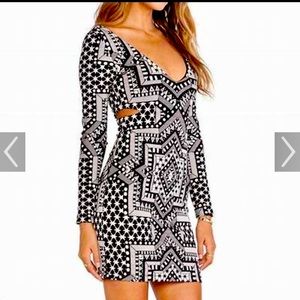 Mara Hoffman Star Jacquard Long Sleeve Mini Bodycon Dress - Medium